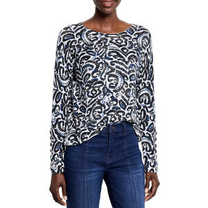 Nic+Zoe Women Paisley Sweater Indigo Multi Size L